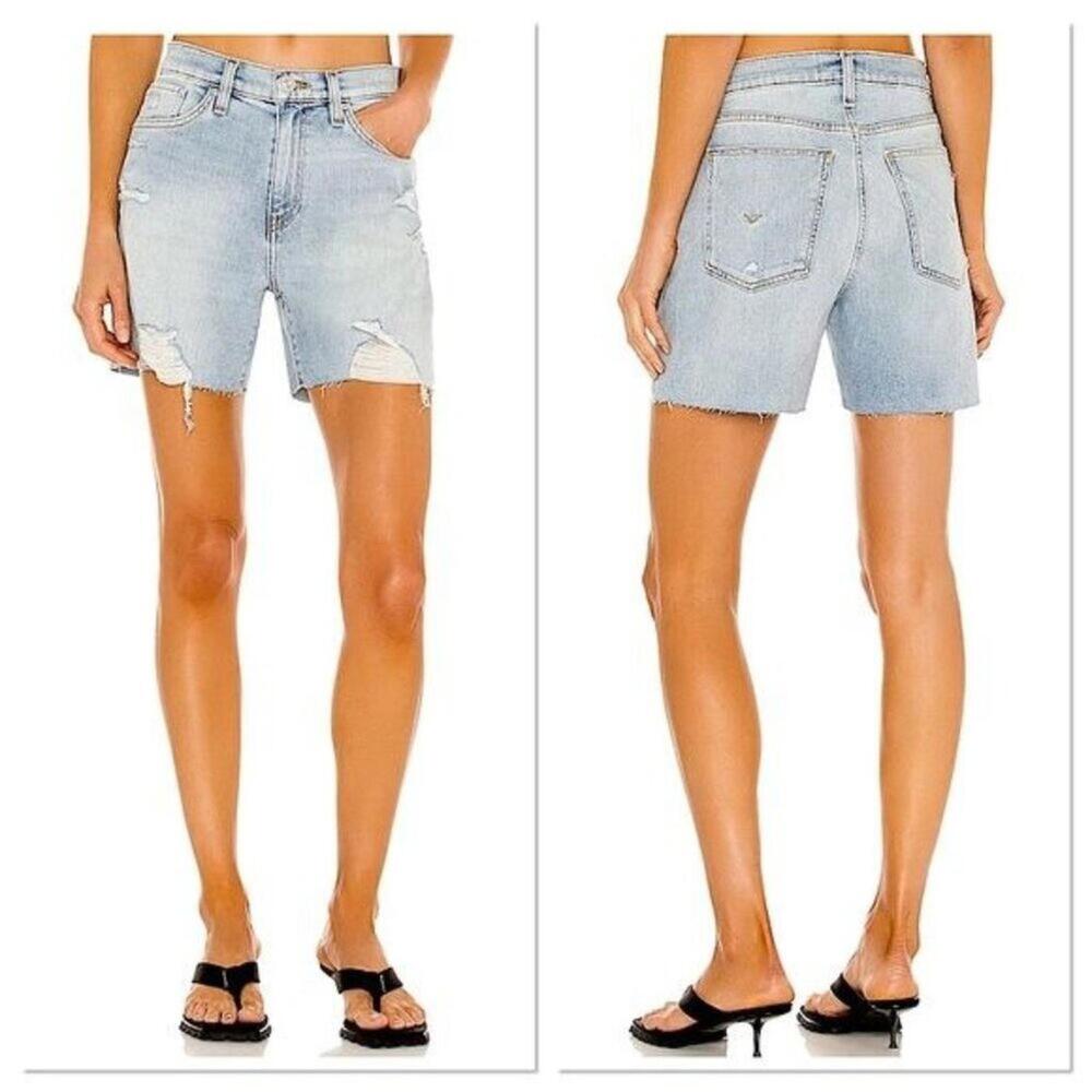 HUDSON JEANS Devon Distressed High Rise Biker Short Light Blue Denim 24 / 25 NWT